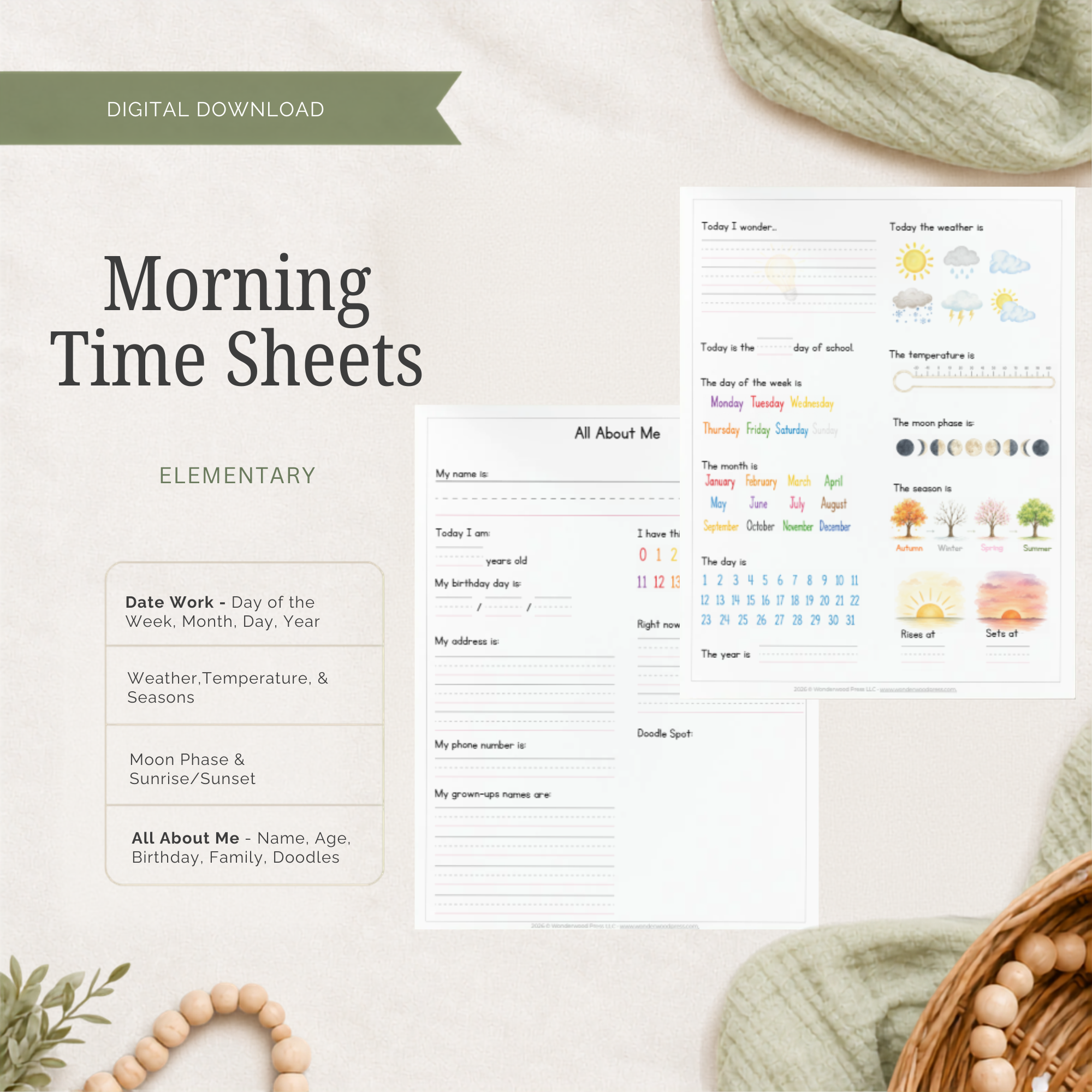Morning Time Sheet - Elementary