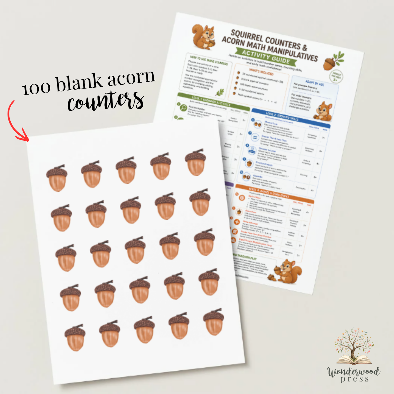 Squirrel Counters & Acorn Math Manipulatives